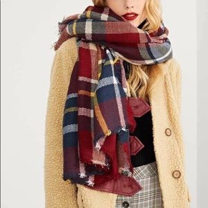 Large Plaid Tartan Blanket Scarf Red Navy